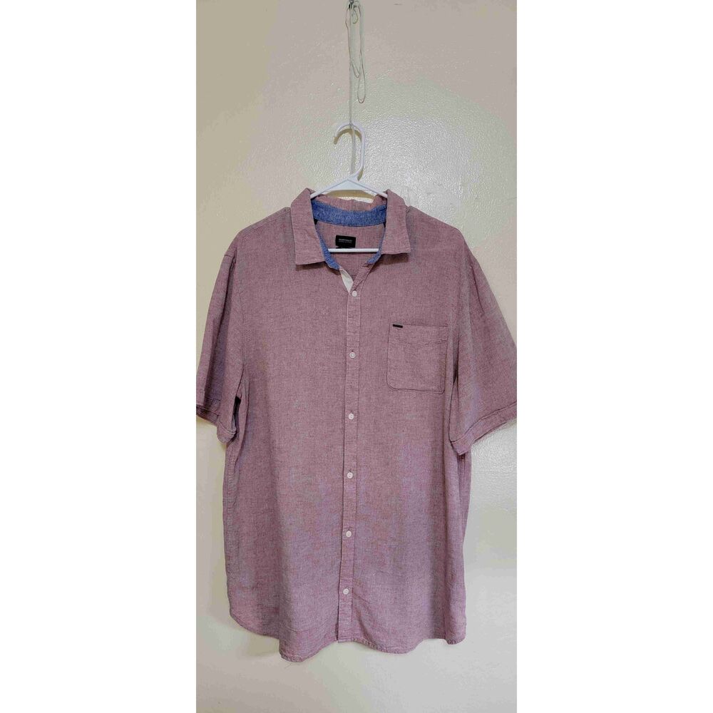 Buffalo David Bitton Red Cotton Linen Blend Short Sleeve Button Up Shirt Mens Si